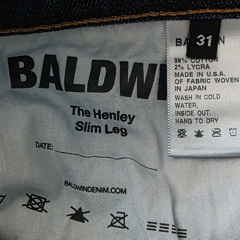 Baldwin The Henley Slim Leg Crop Men's Dark Blue Jeans 31 - Picture 5 of 14
